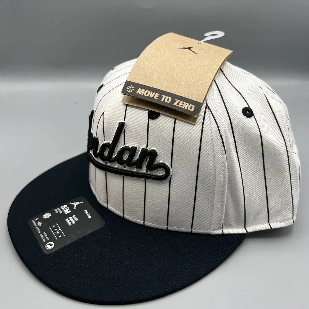 Air Jordan Hat Men S-M White Baron‎ 45 Pinstripes Jumpman Snap Back Cap New